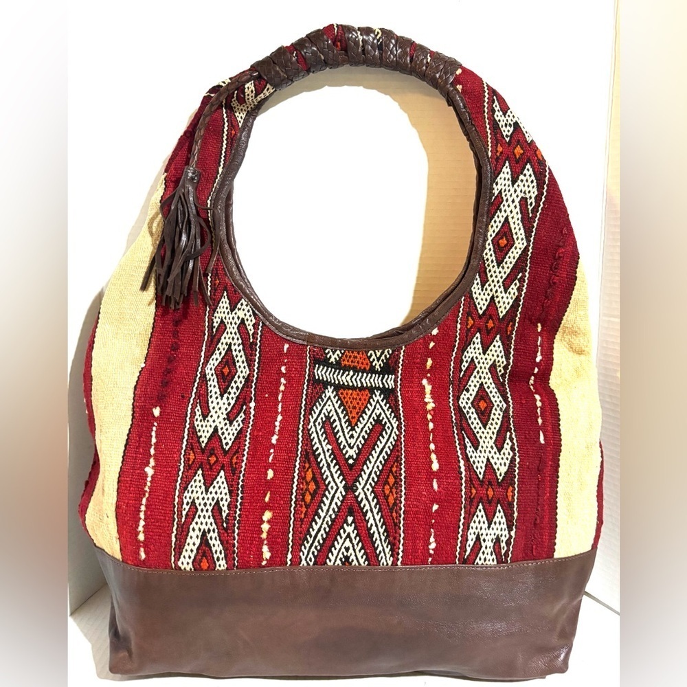 Handmade woven / leather Stylish Red and Brown Patterned Women's Bag